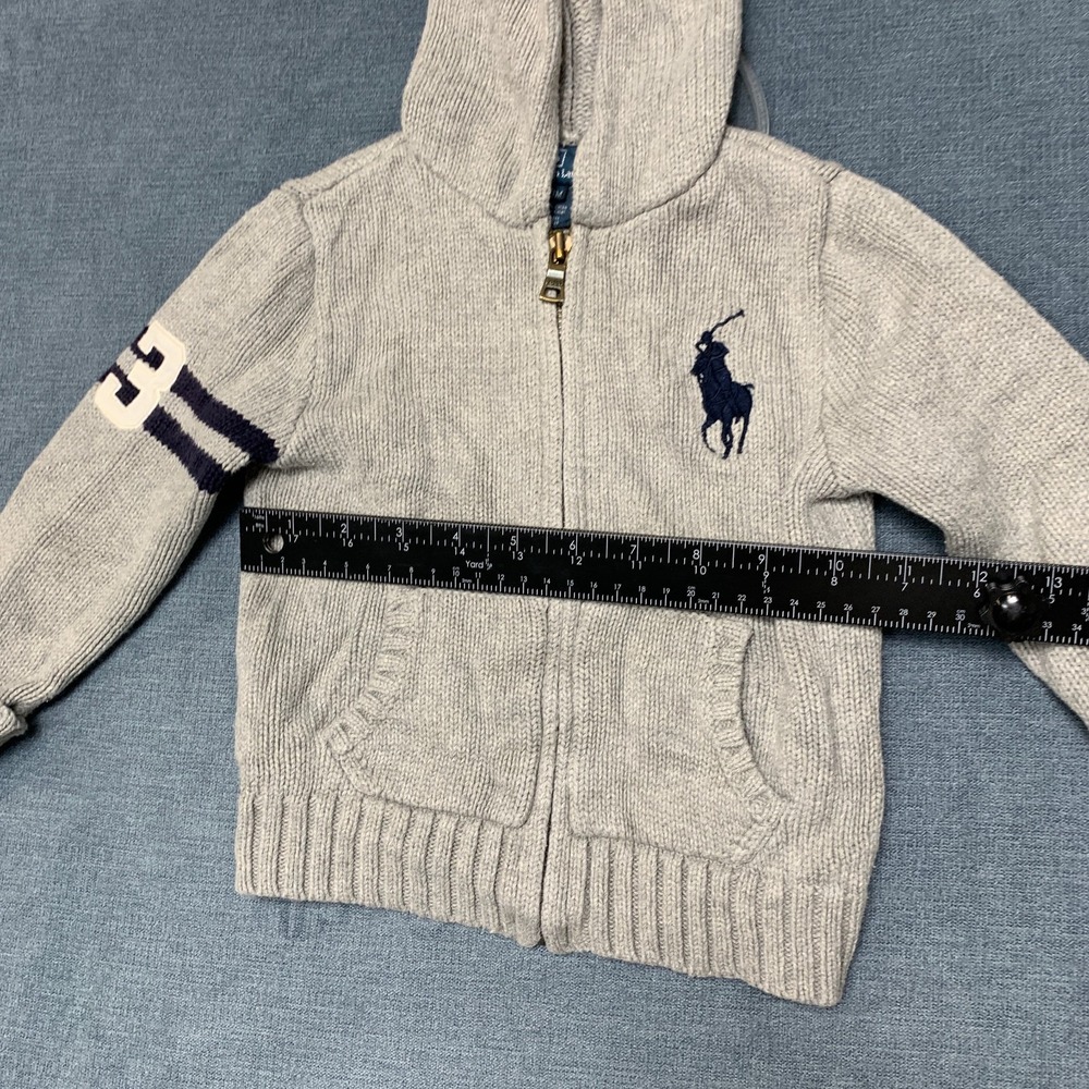 Polo Ralph Lauren Sweater Boys 24M Gray Embroidered Pony Logo Hooded Full Zip - Picture 7 of 14